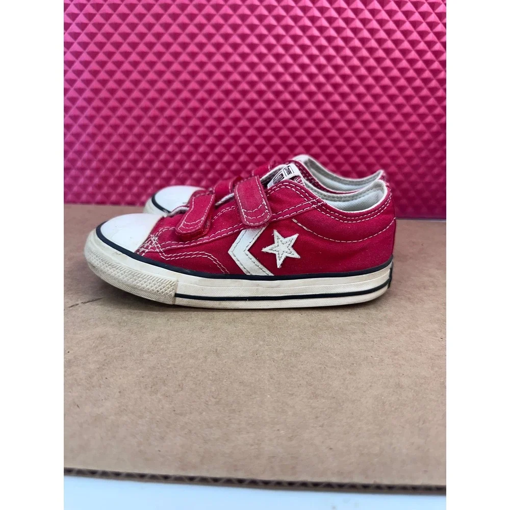 Converse Star Player Toddler Sneakers Red Canvas Hook Loop Low Top Shoes